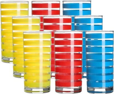 Urban Living Drinkglazen Colorama - 9x - rood/geel/blauw - glas - 295 ml - gekleurd mix