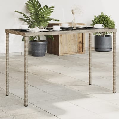 vidaXL - Tuintafel - met - glazen - blad - 115x54x74 - cm - poly - rattan - grijs