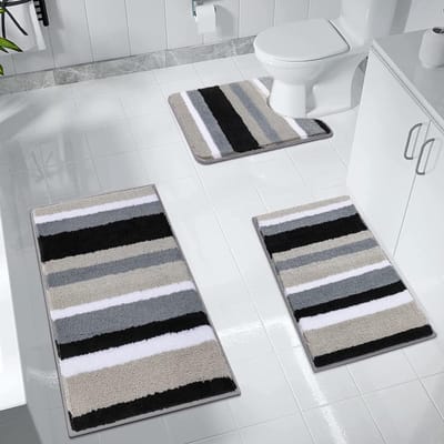 Zachte 3-delige badkamermatsets - Waterabsorberend en antislip - Zwart