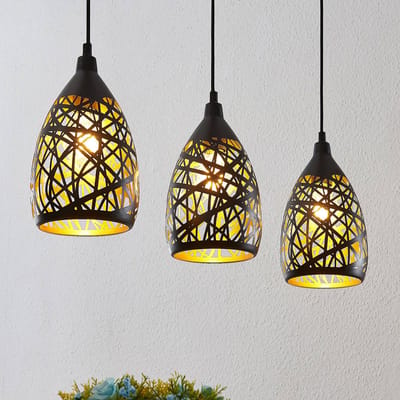 Lindby - hanglamp - 3lichts - Staal - H: 24 cm - E27 - zwart, goud