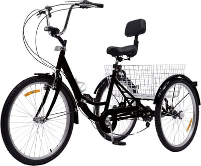 Driewieler Vortex 24 Inch Zwart - LED, Fiets voor volwassenen en senioren en 7 versnellingen - Voor Volwassenen, Senioren, Woonkamer en Slaapkamer