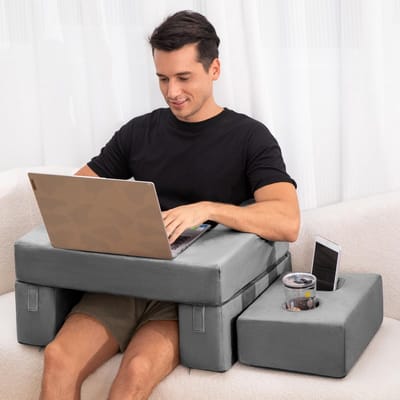 Unyqoos ® Veelzijdig Comfortabel Rugkussen voor Lezen, Werken en Ontspanning met Bekerhouder