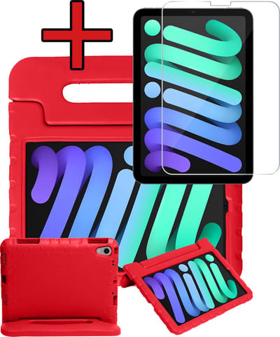 Hoesje - Geschikt voor Apple iPad Mini 7 (2024) - 8.3 inch - 7e Generatie - Met Screenprotector - Kinderhoes - Shockproof Bumper - Kidsproof Case - Tablethoes - Kinder Hoes Cover - Rood