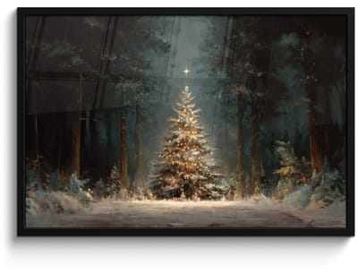 Poster in lijst - Fotolijst 90x60 cm - Posters - Kerstboom - Bos - Sneeuw - meerkleurig - Posterlijst zwart - Decoratie - Wanddecoratie woonkamer - Muurdecoratie slaapkamer - Kerstversiering - Kerstdecoratie voor binnen - Kerstmis