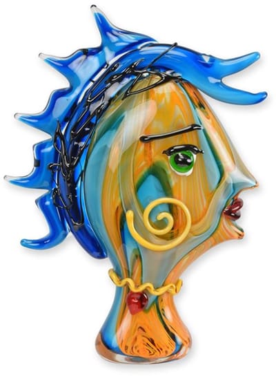 Glazen beeld vrouwenhoofd Murano stijl – decoratief handgemaakt glasfiguur gezicht vrouw – artistiek Murano glas kunstwerk voor woning- en kantoorinrichting