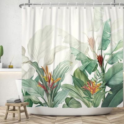 Tropisch Douchegordijn met Bladeren en Bloemen - Waterdicht en Wasbaar 180 x 220 cm