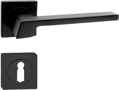 Domino® Deurkrukgarnituur CANTORO-QR - Zwart - BB- gladde sleutel met Rozette - Deurbeslag van aluminium - Deurklink voor kamerdeur, kantoordeur, kelderdeur en binnendeur