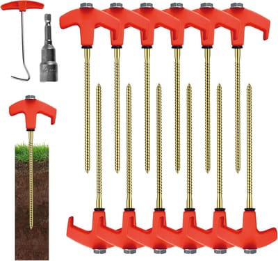 Tentharing Set - Grondpennen Kit - Buiten Verankeren - Zeskant Schroefdraad - 12 Stuks - Veelkleurig