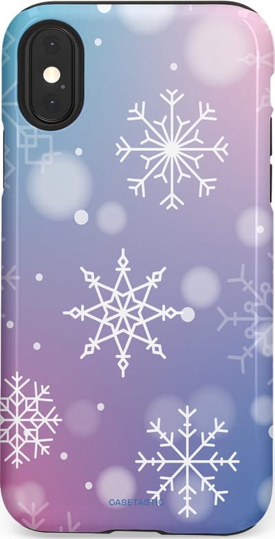Casetastic hoesje geschikt voor Apple iPhone X / Apple iPhone XS - Dubbellaagse bescherming - Snowy Winter Gloed - Fashion Case - Lila Lichtgrijs Lichtblauw Lichtroze