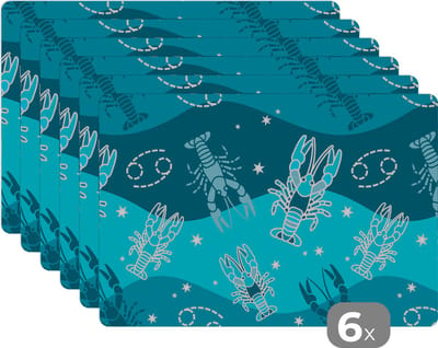 Placemat - Placemats kunststof - Zodiac - Kreeft - Design - 45x30 cm - 6 stuks - Hittebestendig - Anti-Slip - Onderlegger - Afneembaar