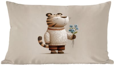 Sierkussens - Kussentjes Woonkamer - 60x40 cm - Tijger - Blauwe bloemen - Rustig