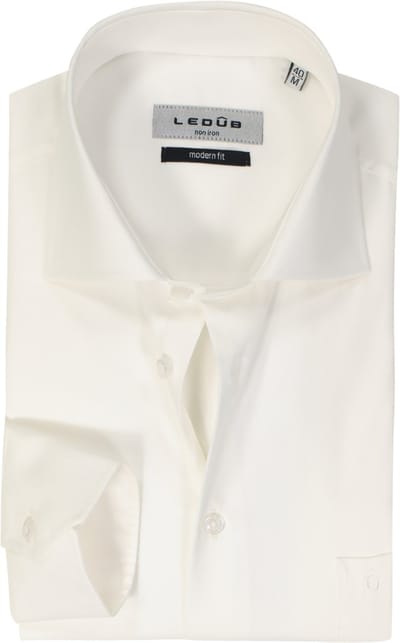 Ledub modern fit overhemd - beige twill - Strijkvrij - Boordmaat: 40