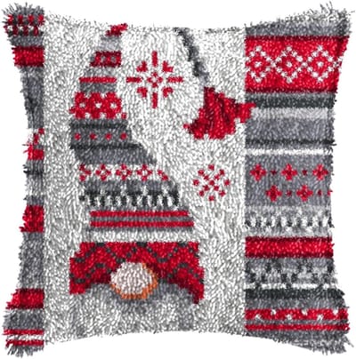 Klink haak kits voor doe-het-zelf sierkussensloop, handwerk kussenhoes handwerk haak voor grote familie 40 x 40 cm kerstmuts