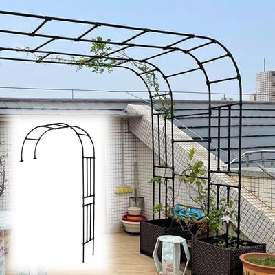 Tuinboog Halve Maan - Decoratieve boog - Klimplanten Ondersteunen - Stevig Gecoat Staal - 300x240x40cm - Zwart