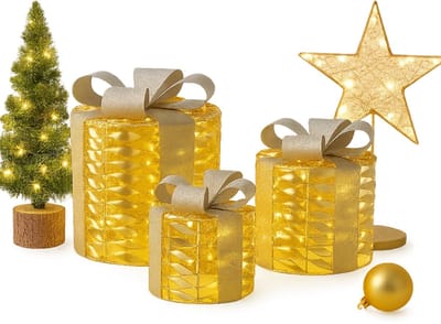 Lomera Kerstcadeau Kerstfiguur - LED Kerstverlichting - Set van 3 - Microled Verlichting - Warm Wit Licht - Kerstdecoratie - Binnenverlichting - Batterijbox - Automatische Timer - Werkt op Batterijen - Decoratieve Verlichting
