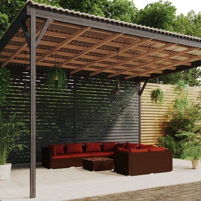 vidaXL - 9-delige - Loungeset - met - kussens - poly - rattan - bruin