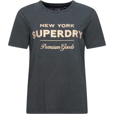 Superdry Luxe Metallic Logo T Shirt Dames T-Shirt - Vintage Black - Maat Xs