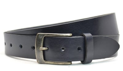 4 cm blauwe riem - Riemmaat 105 - totale lengte riem 120 cm - rundleer - Heren riem / dames riem - blauwe jeansriem met zwarte gesp