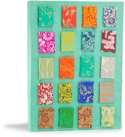 Lokta Mini Tiles Notitieboekje – Groot (21x15cm) – 45 bladzijden – Inclusief bladwijzer – Turquoise