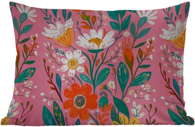 Buitenkussens - Roze - Bloemen - Wit - Oranje - 60x40 cm - Weerbestendig