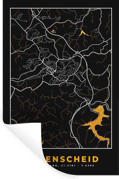 Muurstickers - Sticker Folie - Plattegrond – Lüdenscheid – Goud – Stadskaart – Kaart - Duitsland - 20x30 cm - Plakfolie - Muurstickers Kinderkamer - Zelfklevend Behang - Zelfklevend behangpapier - Stickerfolie