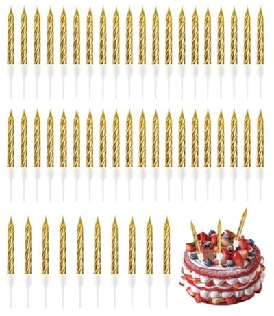 Set van 50 gouden spiraalkaarsen voor taartdecoratie - feestelijke en elegante sfeerverlichting