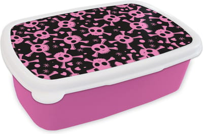Broodtrommel Roze - Lunchbox - Brooddoos - Meisje - Piraten - Roze - Patronen - Girl - Kind - Kinderen - 18x12x6 cm - Kinderen - Meisje