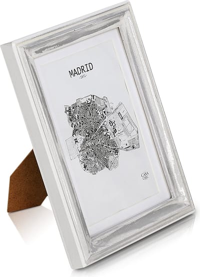 Shabby chic fotolijst 17 x 12 cm - Glasfront - met passe-partout voor 10x15 foto's - 2 cm lijstbreedte - Echt hout - Bruin wit