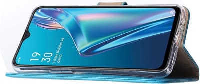 Bookcase Geschikt voor: Oppo A12 / A12S - Turquoise - portemonnee hoesje met 2 stuks Glas Screen protector
