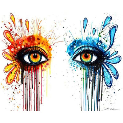 Peinture diamant complète ronde,  yeux Orange-bleu , mosaïque strass, broderie, cadeau pour enfants 30X40CM
