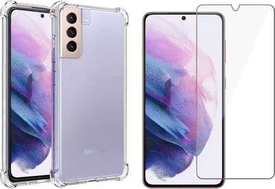 Hoesje geschikt voor Samsung Galaxy S21 - Anti Shock Proof Siliconen Back Cover Case Hoes Transparant - Tempered Glass Screenprotector
