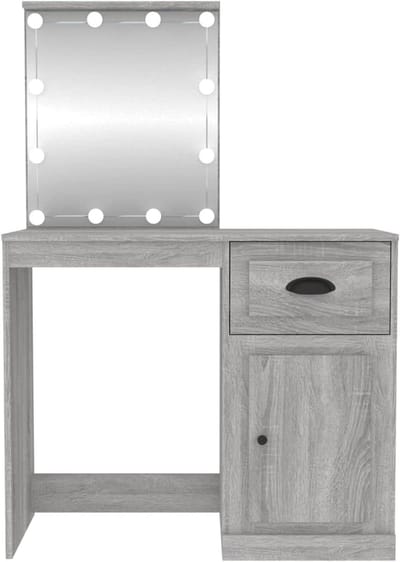 Kaptafel met Spiegel - Make-up tafel Kapmeubel - Make-up aanbrengen - Geïntegreerde LED verlichting - 90x50x132.5 cm - Grijs