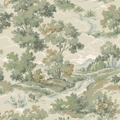 Duro Vliesbehang 540-03 - Gammalsvenska Papper - Toile de Jouy Groen - 53cm x 10.05m