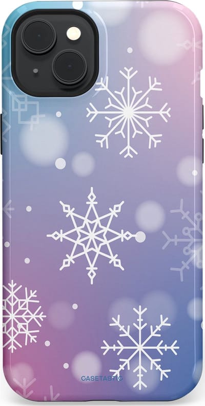Casetastic hoesje geschikt voor Apple iPhone 15 Plus - MagSafe - Dubbellaagse bescherming - Snowy Winter Gloed - Fashion Case - Lila Lichtgrijs Lichtblauw Lichtroze