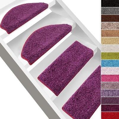 FLOORDIREKT Shaggy Trapmat - Sphinx - Zelfklevend - Halfrond - Paars - 23,5 x 65 cm