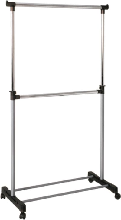 Kledingrek – Grijs staal met wieltjes – Uitschuifbaar ontwerp – 120 tot 210 cm hoog, 90 cm breed, 42 cm diep
