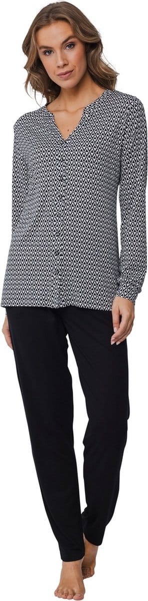Pastunette pyjama dames doorknoop - zwart print - 25242-346-6/999 - maat 52