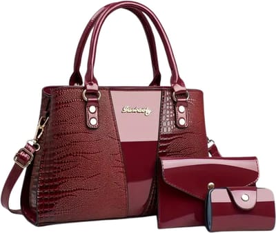 Bovista Handtas Dames - Schoudertas - School - Shopper - Schooltas - Werktas - 3-Delige Set - Bordeauxrood