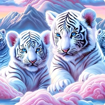 nr 582 Diamond Painting tijger welpjes roze 40x40cm (rond)