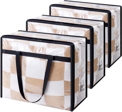 MeubelsvanJoep 3 stuks - 40L - doorzichtige opbergzakken voor kleding - plastic opbergzak voor dekens - opvouwbare - pvc verhuisdozen - met rits - kastorganizers - opbergcontainers voor beddengoed - dekbedden en dekens - 46*38*23 cm