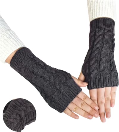 Dames Vingerloze Handschoenen Donkergrijs - Maat One Size - Gebreide Polswarmers - Handschoenen Voor Herfst & Winter
