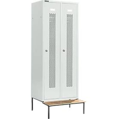 Schäfer Shop Select Kledinglocker, met zitbank, 2 compartimenten, 400 mm, cilinderslot, deur lichtgrijs