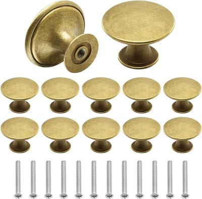 JGS Premium - Gouden Vintage Kast Deurknop - 12 stuks - Paddestoel Lade Knop - Enkel Gat - Rond - Trekhandvat - Bijpassende Schroeven