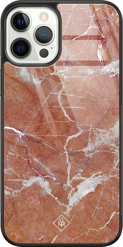 Casimoda® hoesje - Geschikt voor iPhone 12 Pro - Marble Sunkissed - Luxe Hard Case Zwart - Backcover telefoonhoesje - Rood