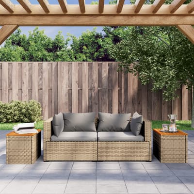 vidaXL - Tuinbijzettafels - 2 - st - 55x34x37 - cm - poly - rattan - en - hout - beige