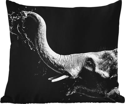 Tuinkussen - Portret - Olifant - Dieren - Zwart wit - 40x40 cm - Weerbestendig