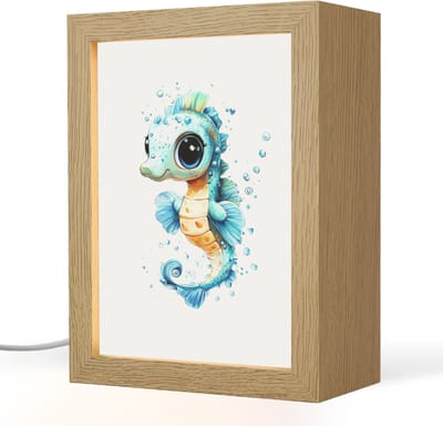 Nachtlampje 15x20 cm - Kinder lampje - Zeepaardje - Spetters - Blauw - Tafellamp kinderkamer - Slaapkamer lamp - Bedlamp kinderen - Kinderlampje stopcontact - Wandlamp babykamer - Nachtlampjes