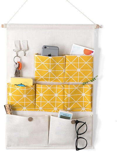Hangende Organizer – 7 Vakken – Katoenen Wandopberger in Geel-35cm*49cm
