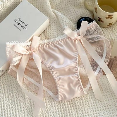 Dames sexy mesh slipje midden taille naadloze kanten ondergoed slips Japanse stijl jong meisje ondergoed roze strik lingerie XL roze