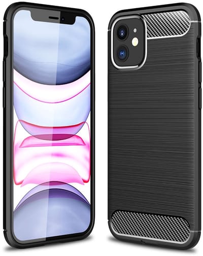 Mobiq Carbon Look Hoesje geschikt voor iPhone 13 Mini - Flexibele TPU Case